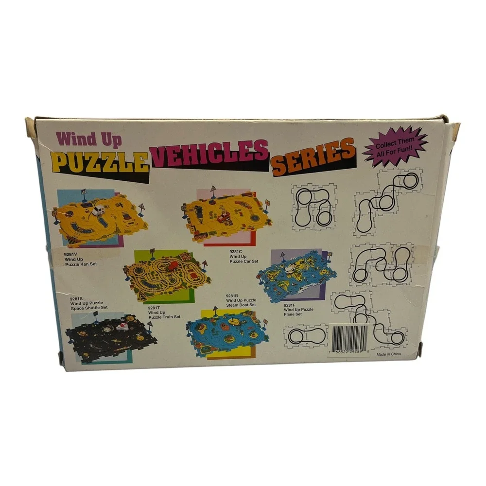 Puzzle‎ Vehicle Set 9281C Wind Up Car 10pc Interchangeable Track Toy Vtg Style